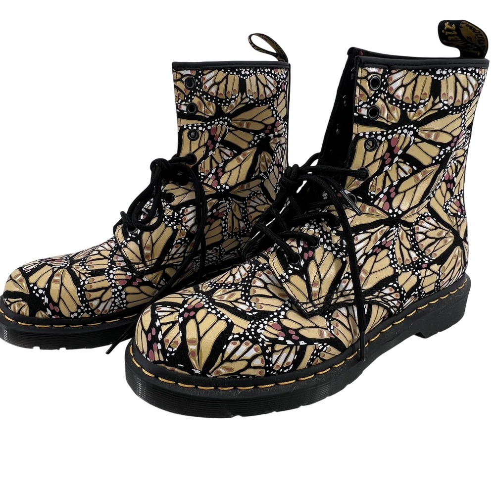 Dr. Martens 1460 Pascal Monarch Butterfly Boots Yellow Black 26735758 Womens 10 - Picture 2 of 9